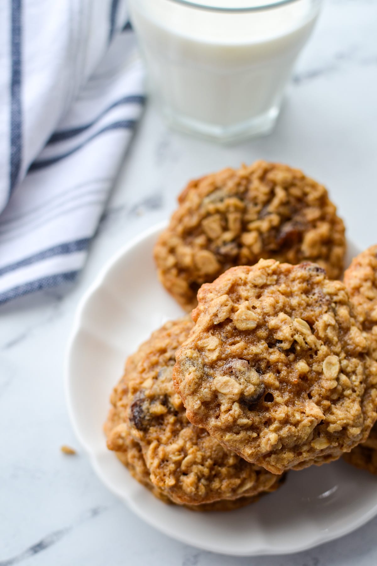 A plate of sourdough oatmeal raisin cookies