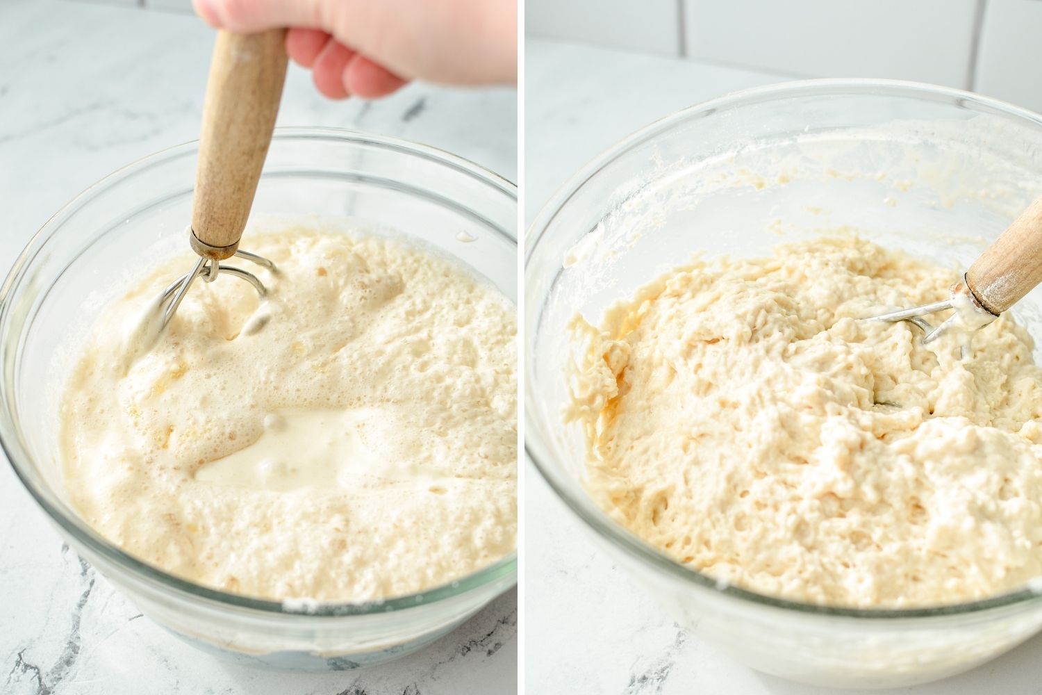 Whisking together wet and dry ingredients to make a quick bread