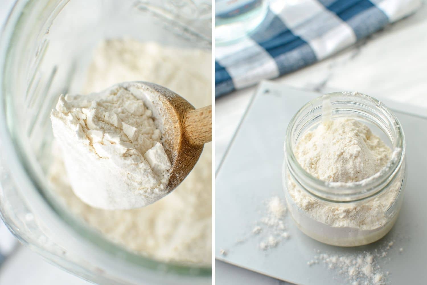 Adding flour to a small jar of sourdough starter to revive it.