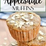 A stack of applesauce muffins, sprinkled with oats.