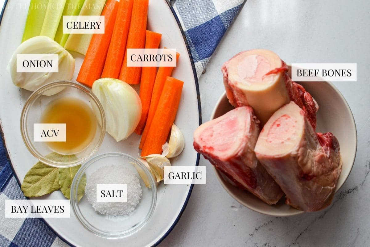 The ingredients needed to make bone broth.