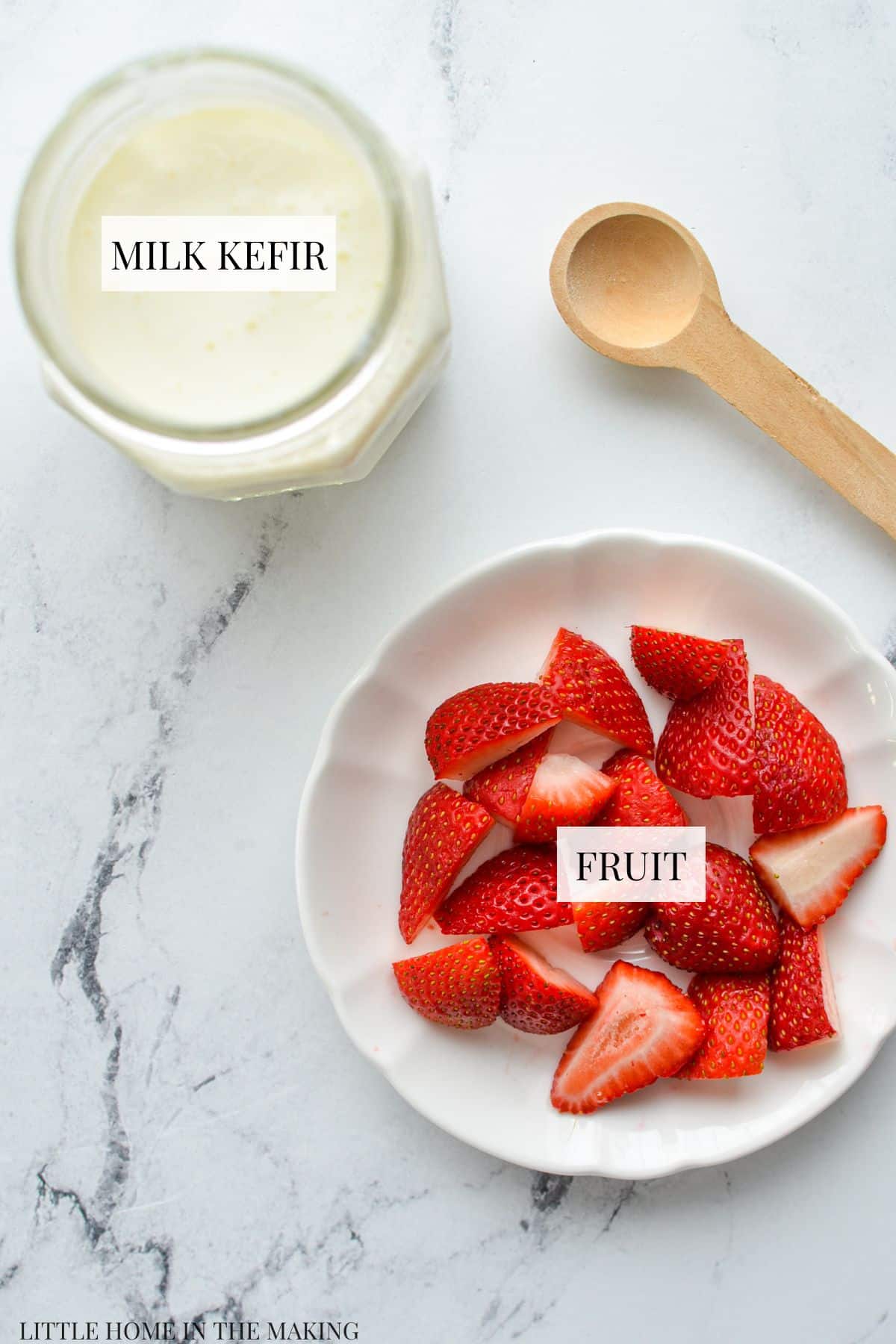 The ingredients needed to flavor kefir with a second fermentation.