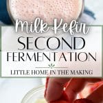 Adding chopped strawberries to a jar of milk kefir.