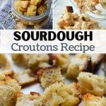 A close up of sourdough croutons.