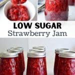 Jars of homemade strawberry jam.