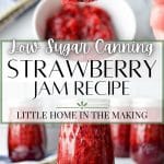 Jars of homemade strawberry jam.