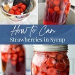 Adding strawberries to a canning jar.