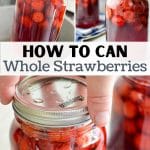 Jars of strawberries being canned in a water bath canner.