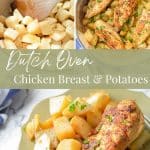 A Dutch Oven with potatoes and chicken.