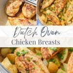A Dutch Oven with chicken breasts.