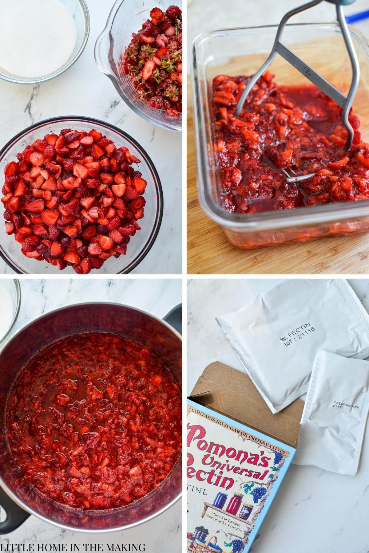 Mashed fresh strawberries to make strawberry jam.
