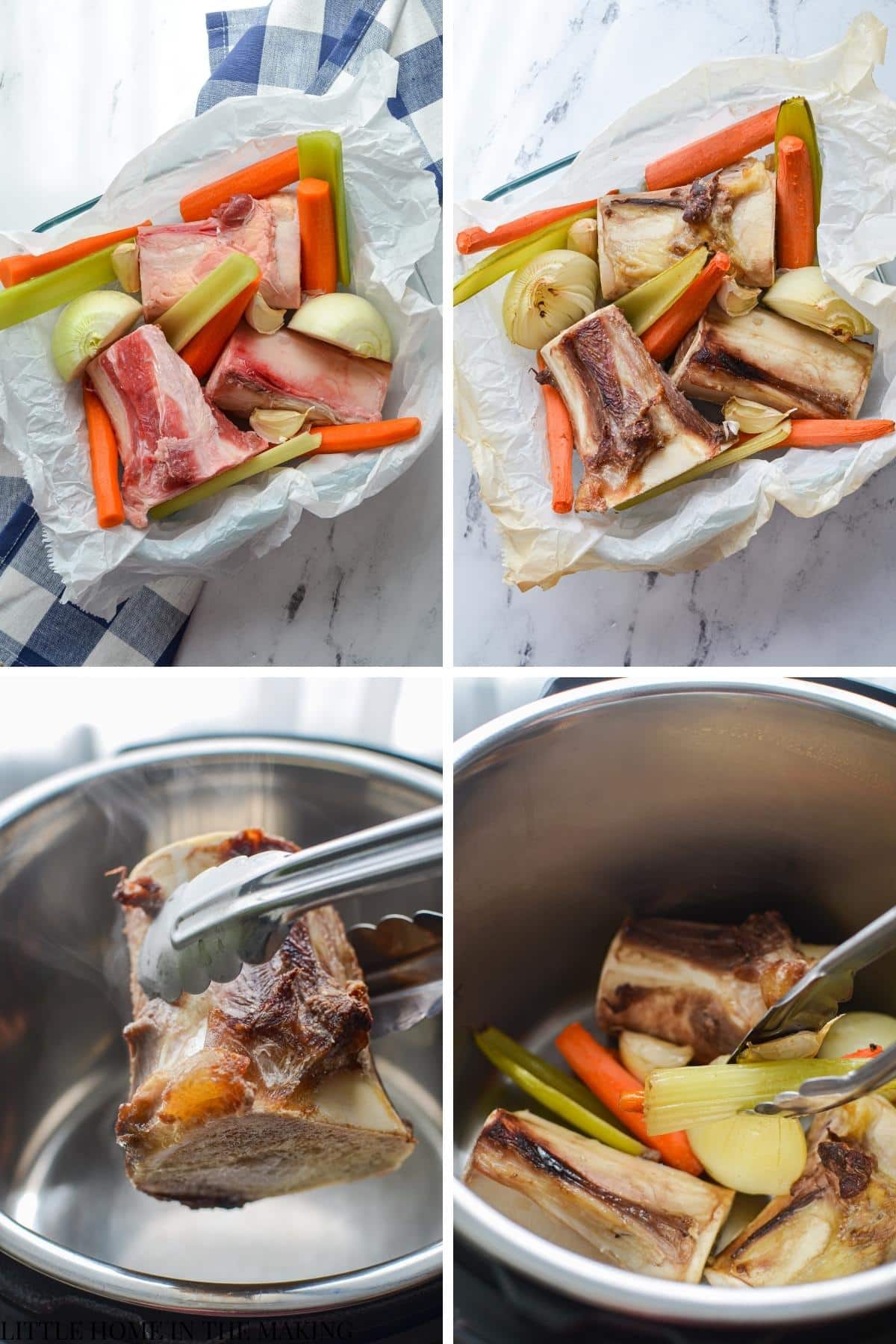 Roasting the bones to make beef bone broth.