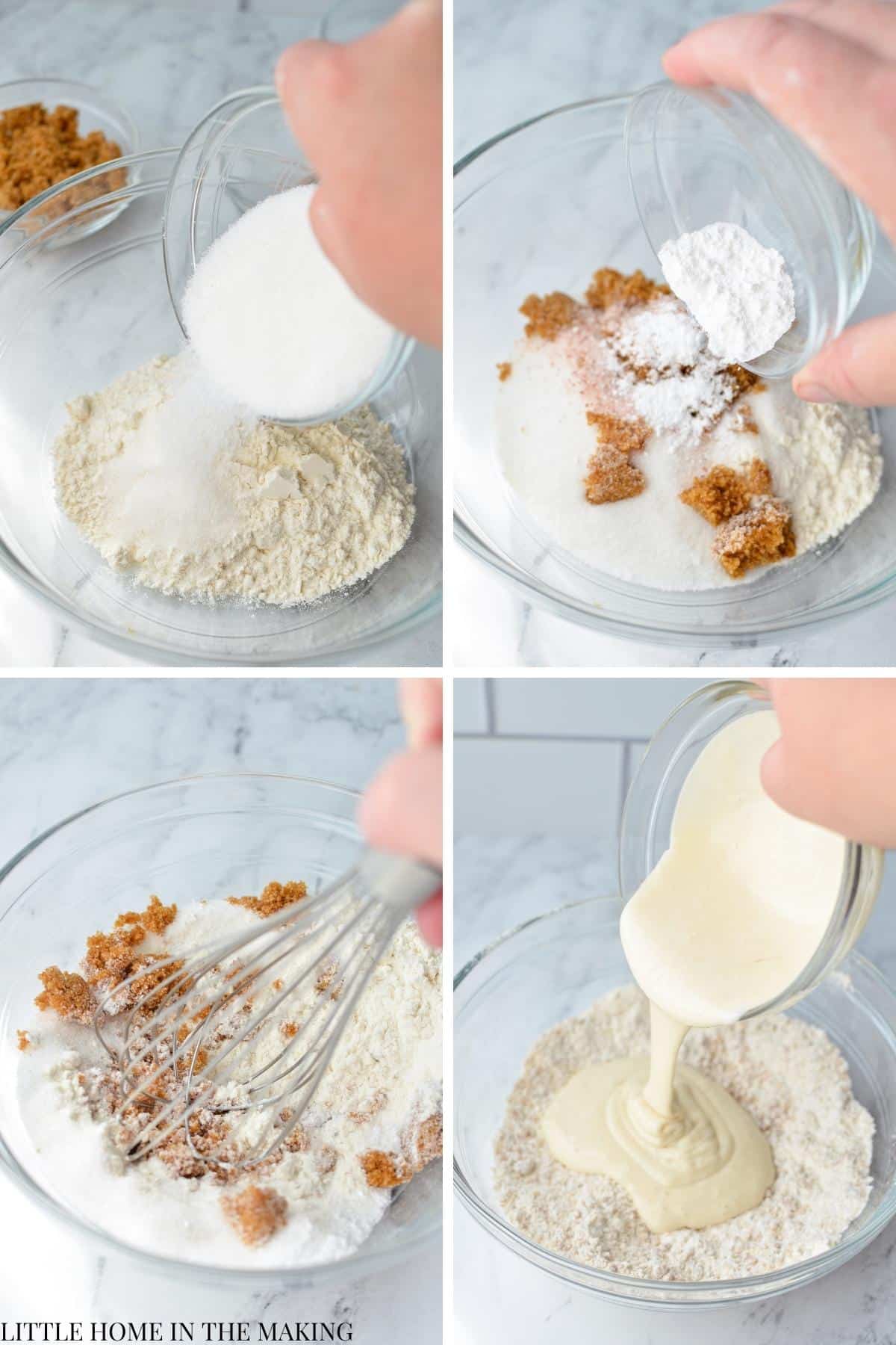 Combining flour with brown sugar and sourdough starter to make a sourdough biscuit topping.