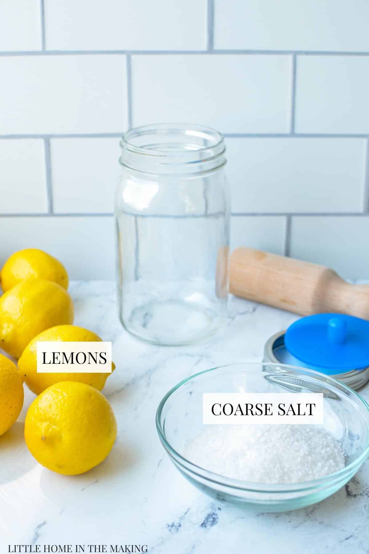 The ingredients needed to make fermented lemons.