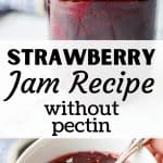 A jar of homemade strawberry jam.