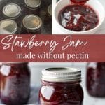 Jars of homemade strawberry jam.