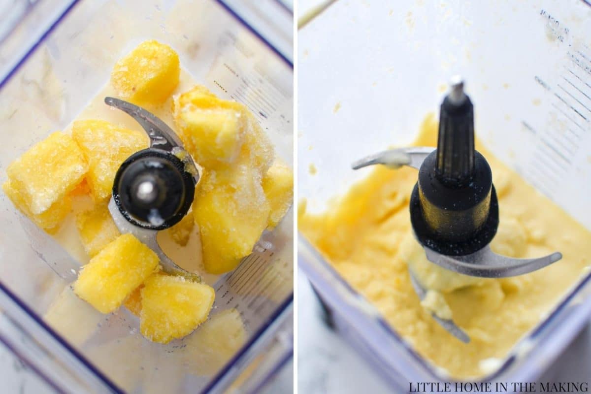 Blending fruit with kefir to make a smoothie.