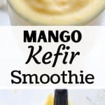 A blender with mango and pineapple kefir smoothie.