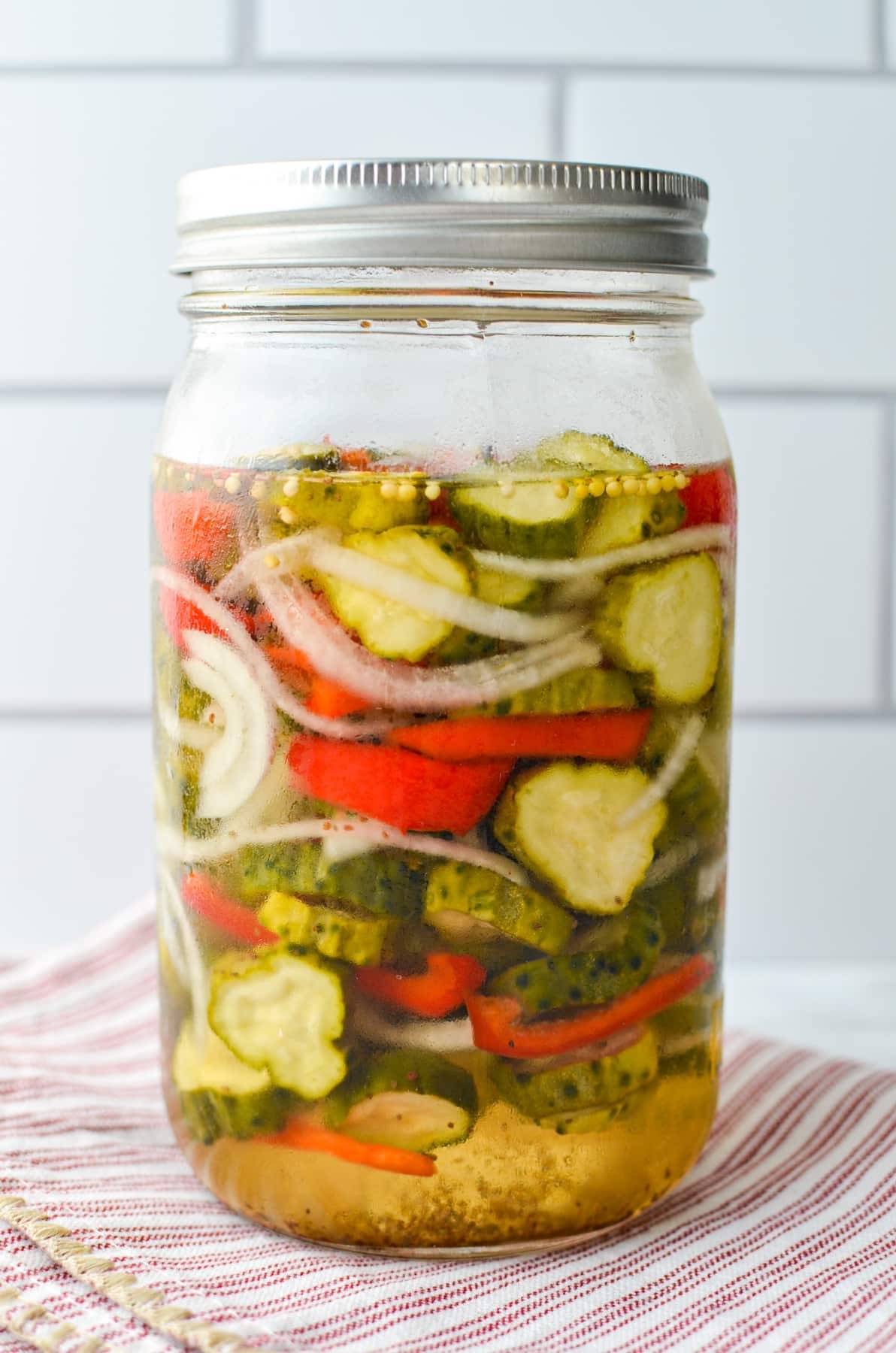 A jar of refrigerator pickles.