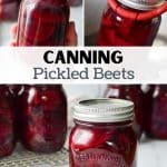 Lifting a jar of pickled beets from a canner.