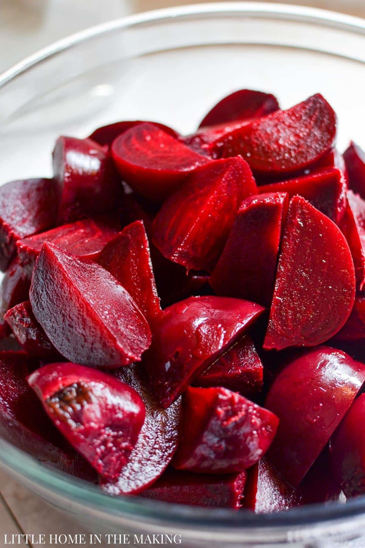 A bowl of chopped beets.