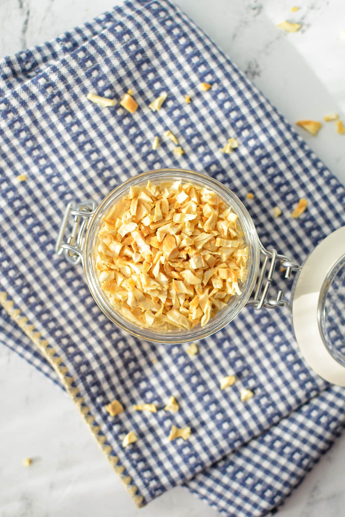 A jar of dried minced garlic.