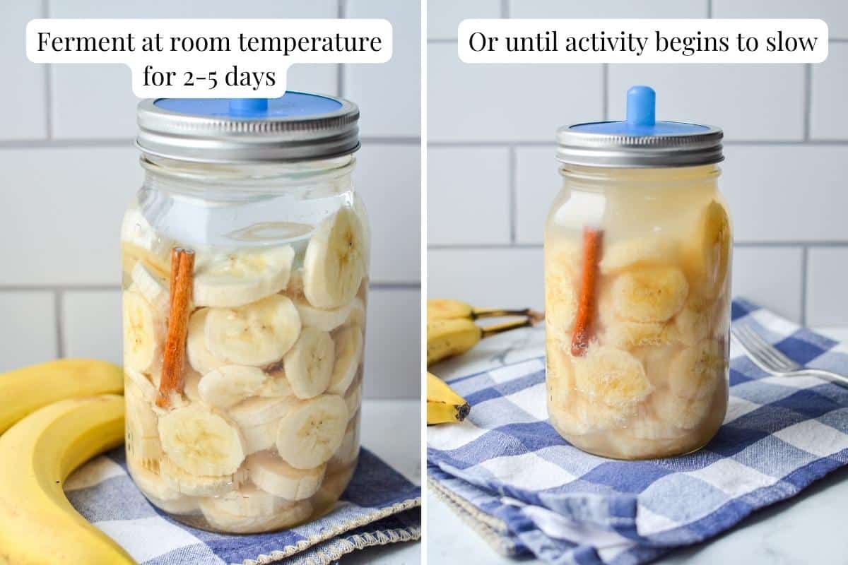 Fermenting sliced bananas until soft.