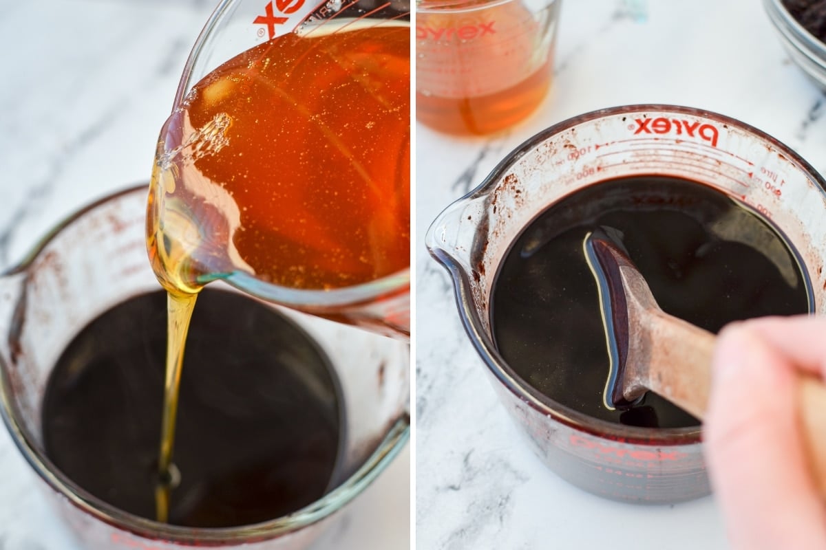 Adding honey to juice.