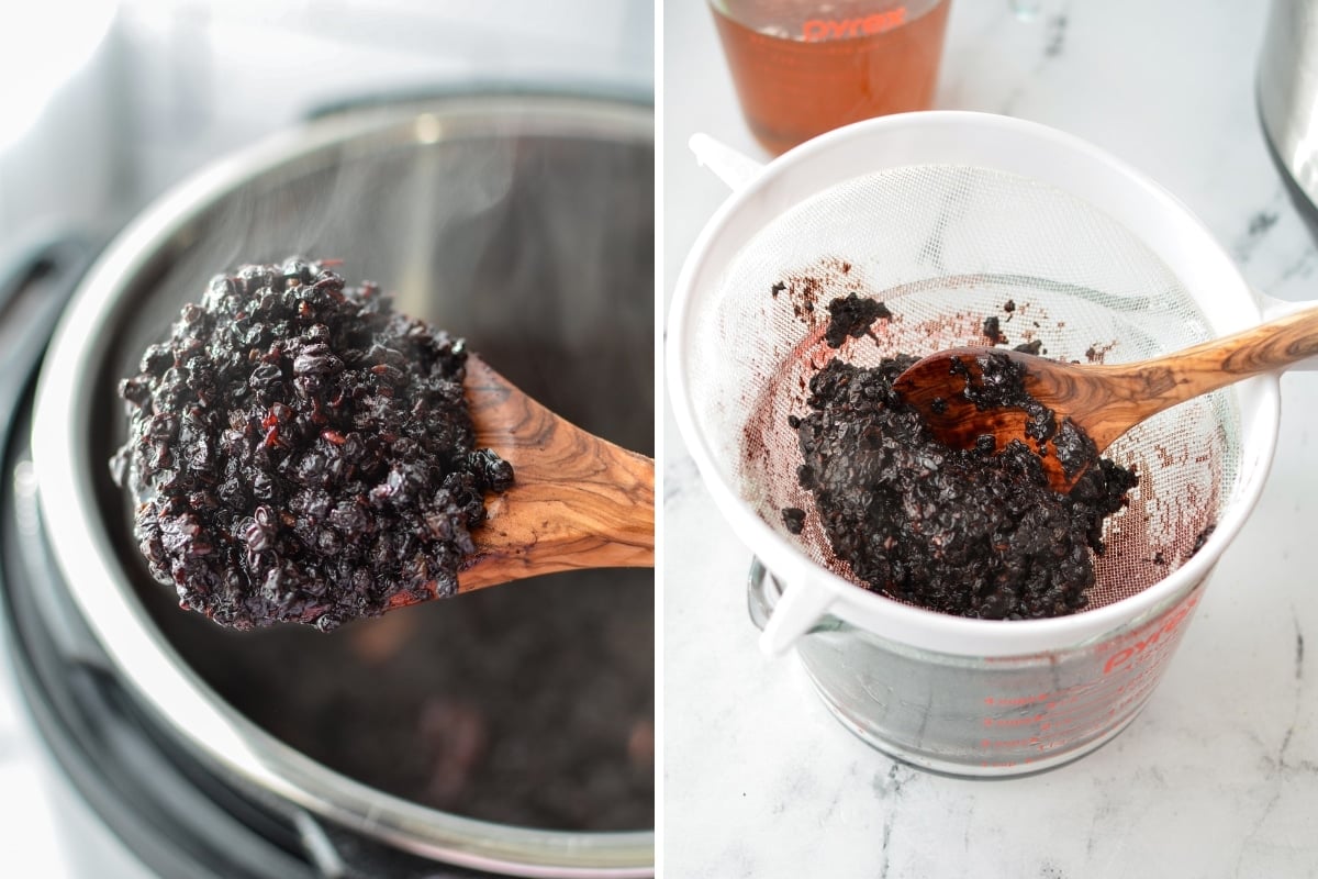 Straining elderberries.