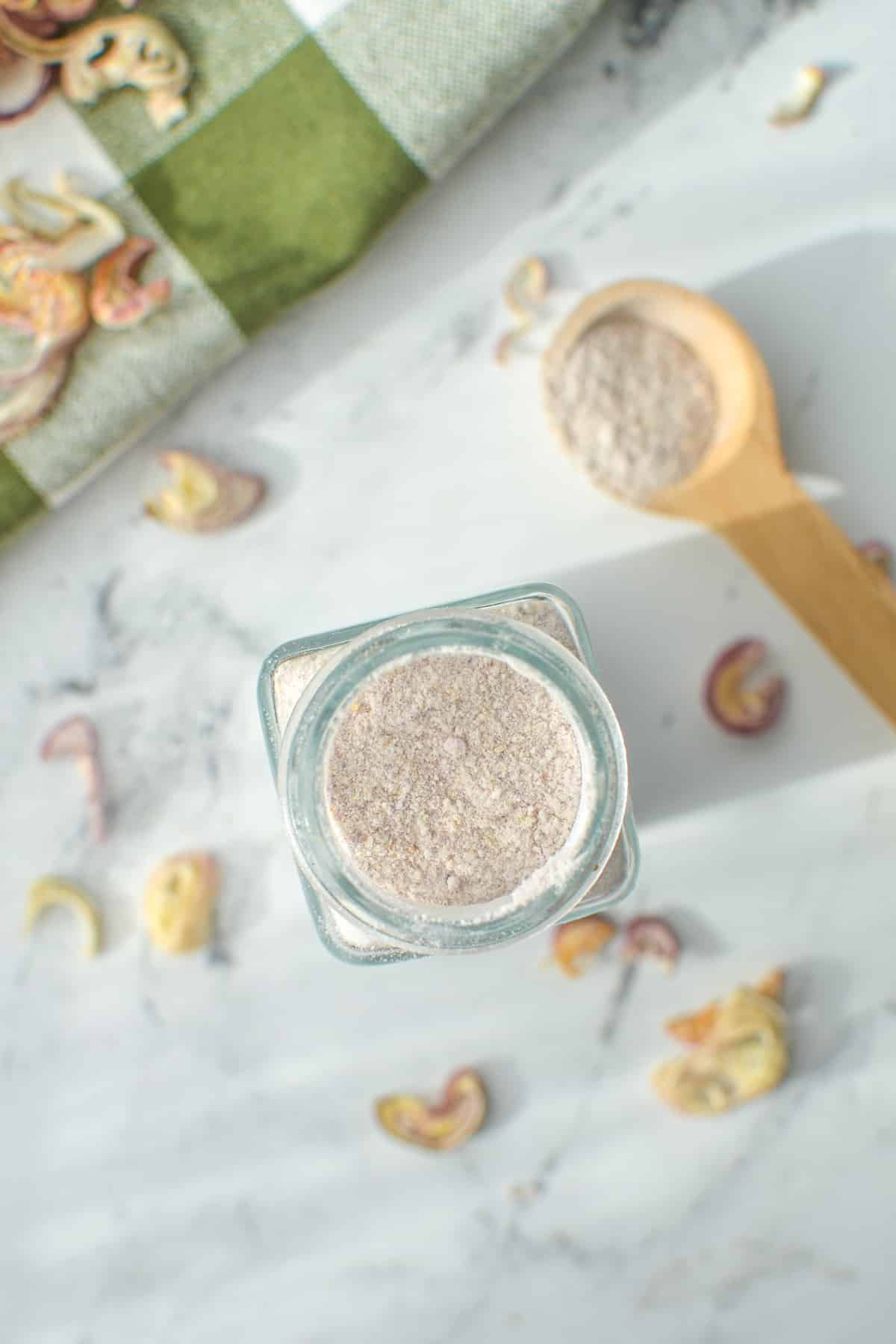 A jar of homemade vegetable powder.