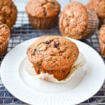 A plate with a banana muffin on it.