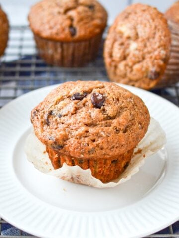 A plate with a banana muffin on it.