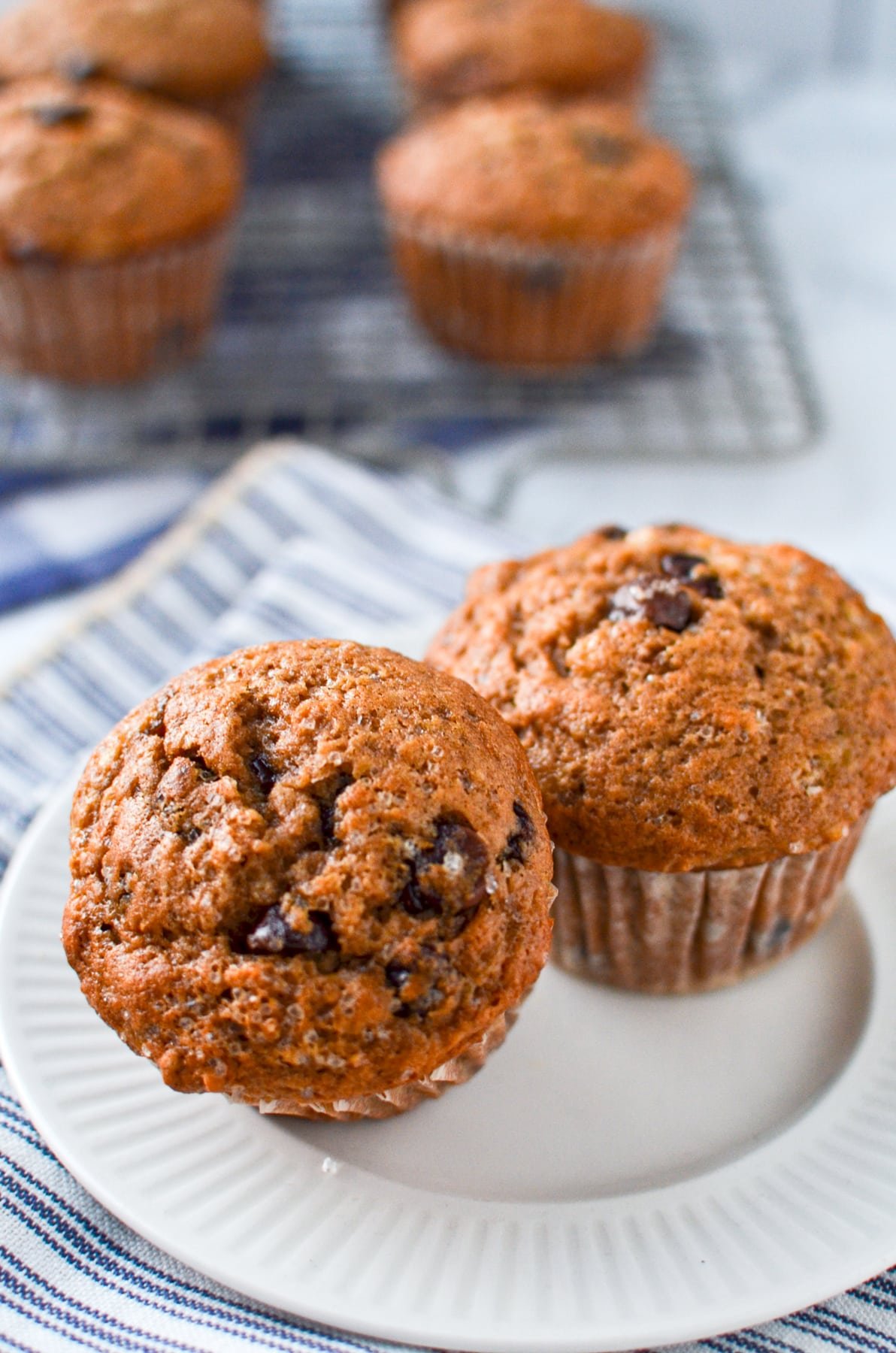 A plate with two muffins on it.