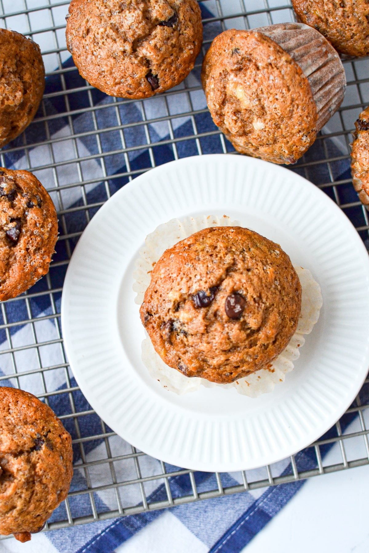 A plate with a sourdough banana muffin on it.