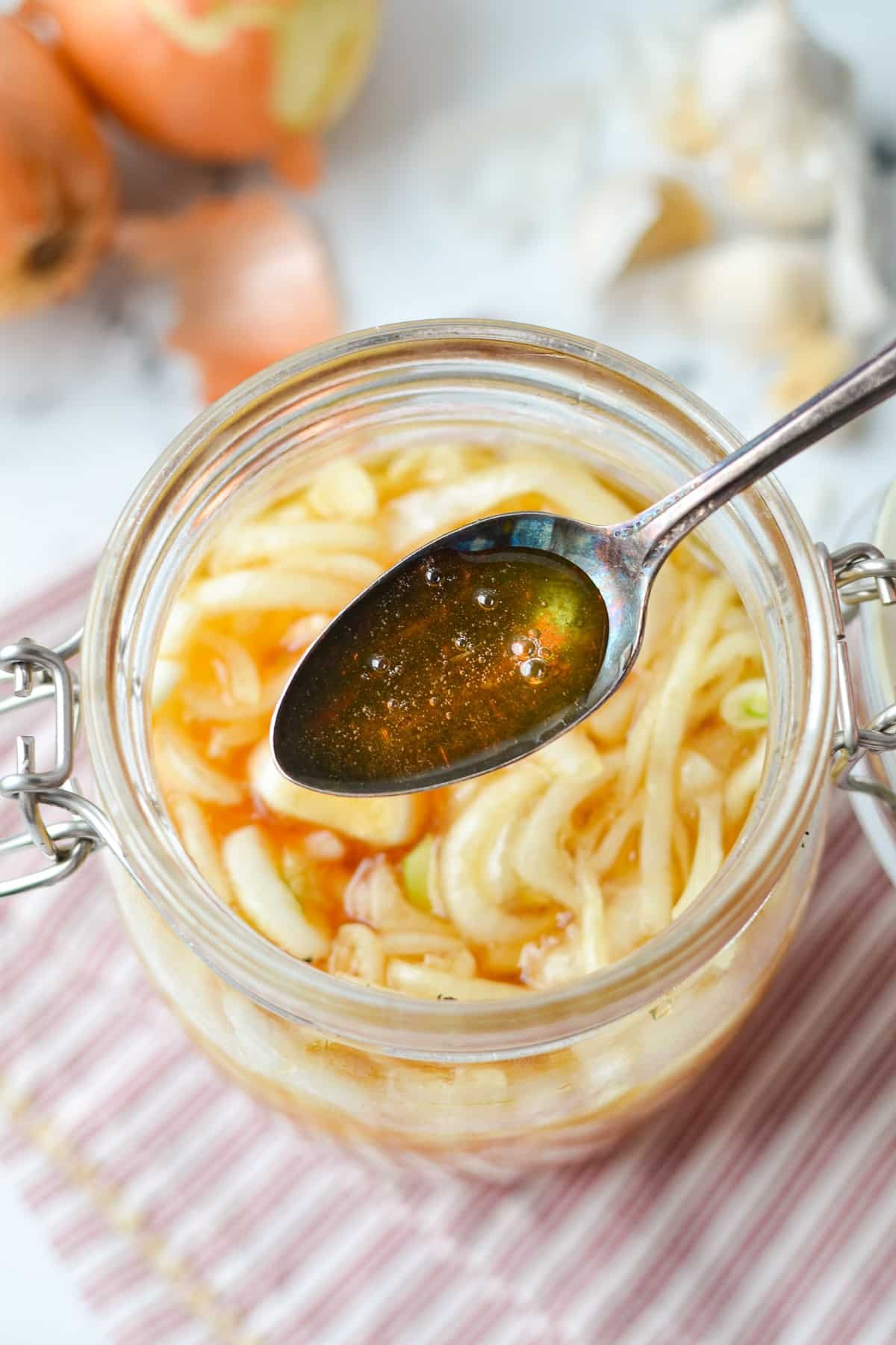 A jar of onion-infused honey.