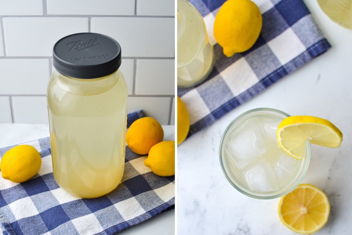 A jar of homemade lemonade topped with a lid.
