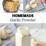 Adding dried garlic to a coffee grinder to make garlic powder.