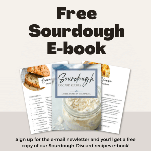 text reads: free sourdough e-book. Sign up for the e-mail newsletter and we will send you a Sourdough discard e-book for free. 