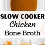 A slow cooker filled with broth.