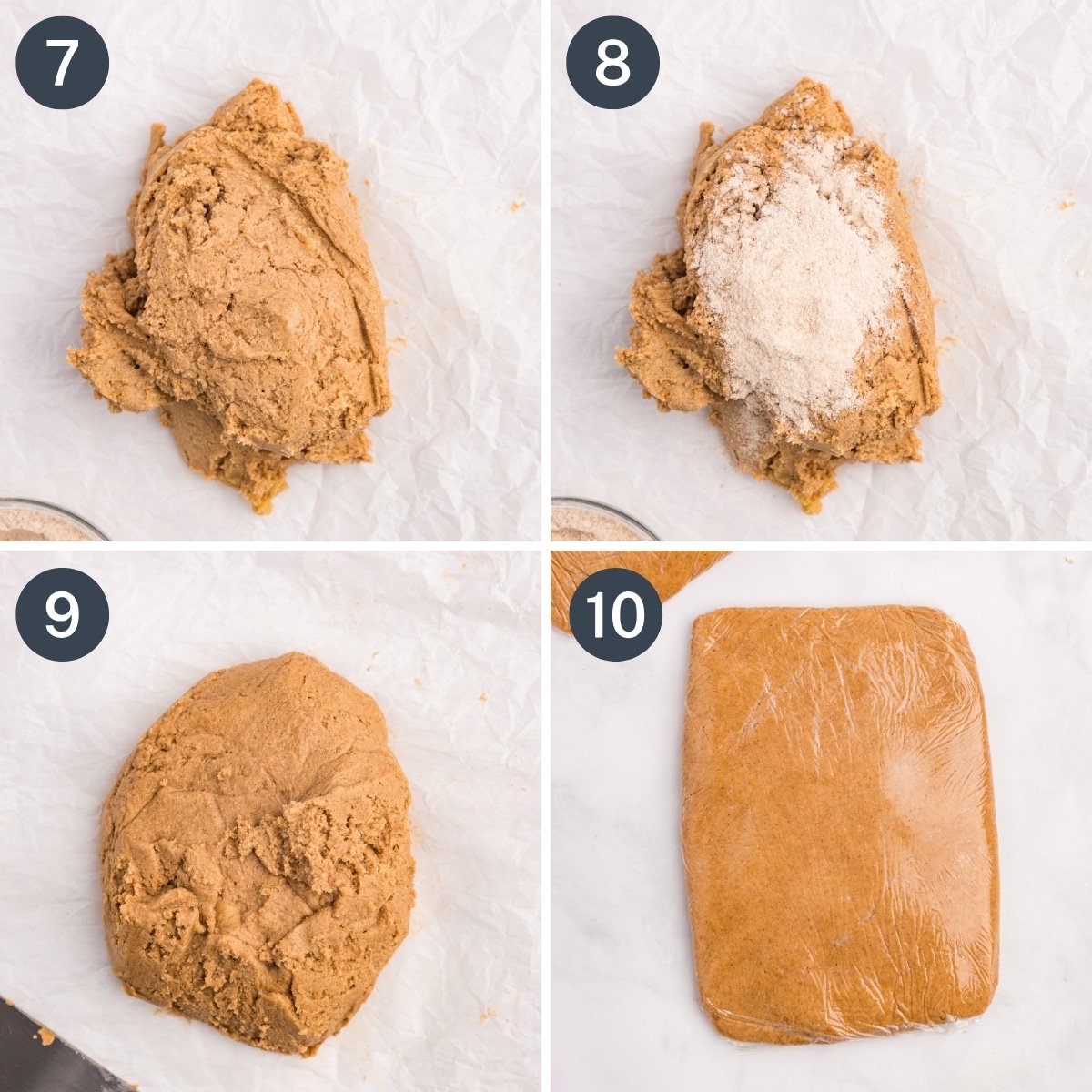 Forming whole wheat dough into a rectangle.