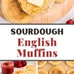 A split english muffin topped with butter.