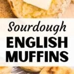 A split english muffin topped with a pat of butter.