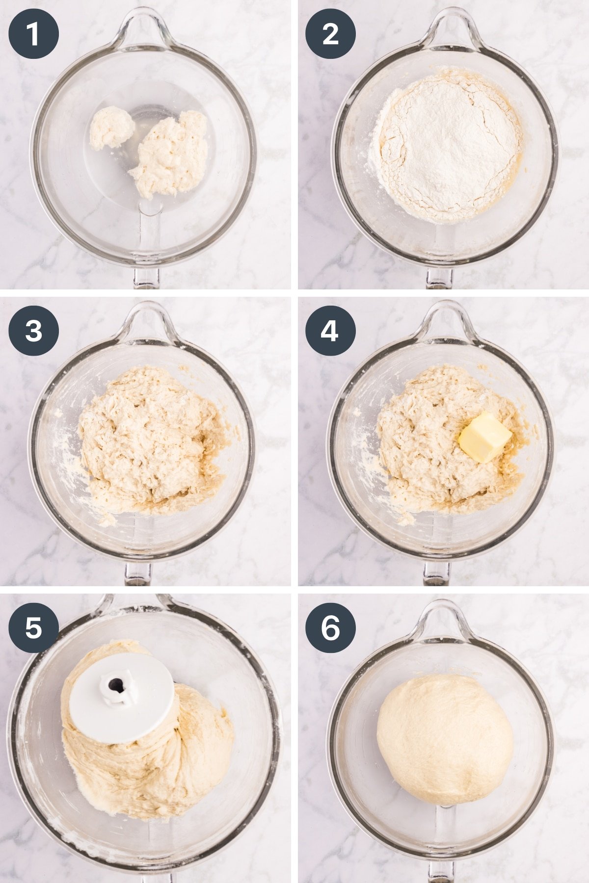 Adding flour to water and starter to make a bread dough.