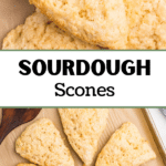 Wedges of sourdough scones on a baking sheet.