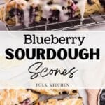 A blueberry scone drizzled with lemon glaze.