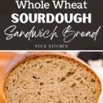 A loaf of sourdough bread cut in halve, showing its soft and tender crumb.