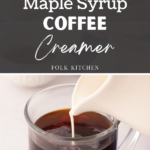 Pouring coffee creamer into a cup of hot coffee.