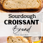 Slices of sourdough bread fanned from a loaf on a cutting board.