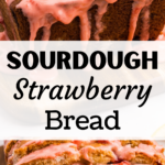 Slices of strawberry bread drizzled with fresh strawberry glaze.